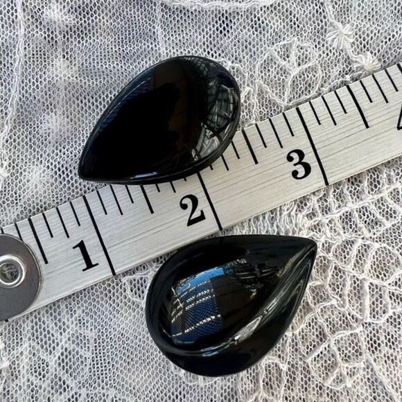 Vintage Napier Large Black Lucite Sculptured Teardrop Earrings - Picture 8 of 9